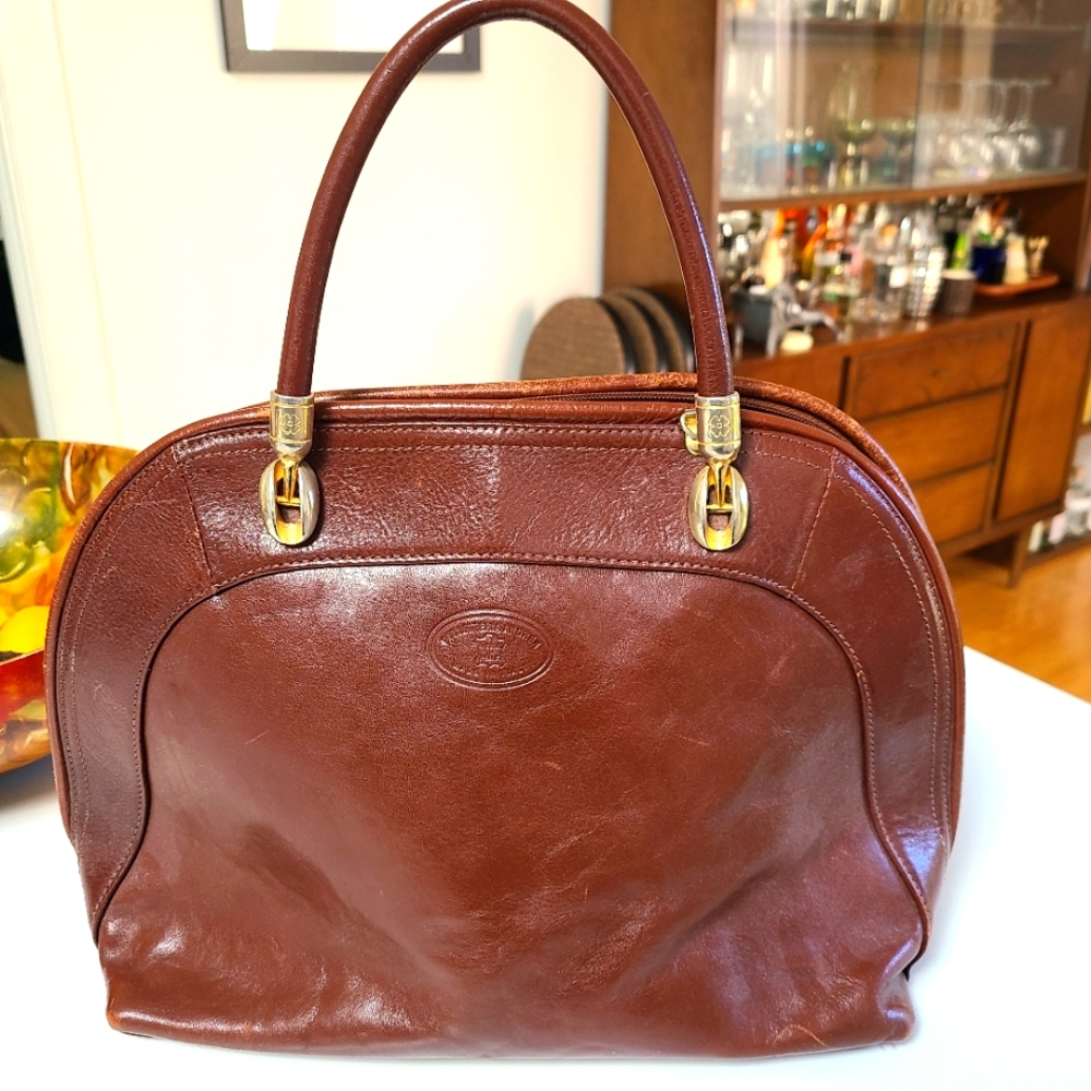 Brown Leather Satchel Made In Italy